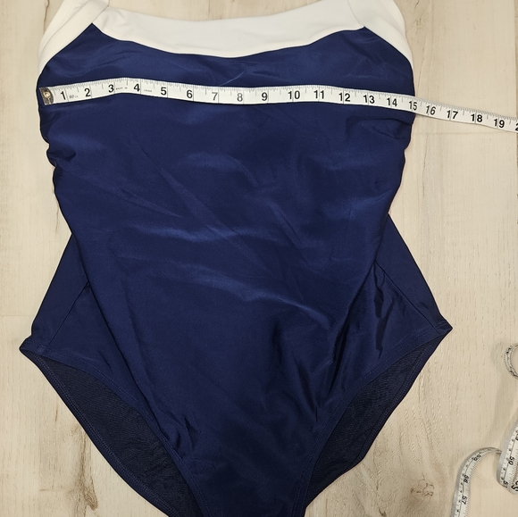 Shade & Shore NWT Navy White Colorblock One Piece Swimsuit XL 16 Square Neck - Picture 5 of 11